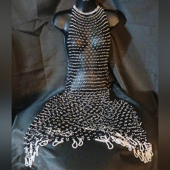 Silver beaded gladiator dress/lingerie (OSFM) - Picture 4 of 6